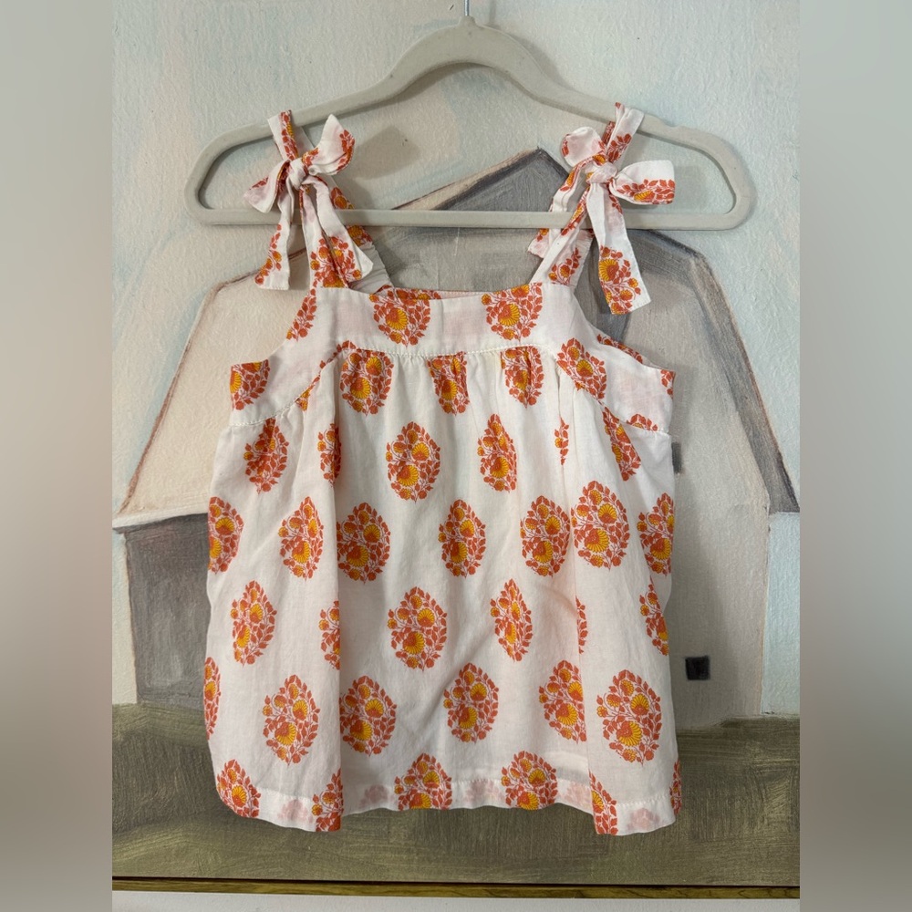JCREW CREWCUTS Girls' Tie-Shoulder Top Gathered Floral Block Print 
Orange 4/5 - Picture 2 of 6